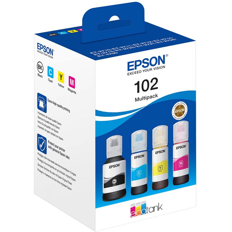 Generic Ink E-102 Compatible with Epson 102 Yellow Ink Bottle - Ref.  C13T03R440 - Non Oem - Epson EcoTank ET-2700, ET-2750, ET-3700, ET-3750,  ET-4750